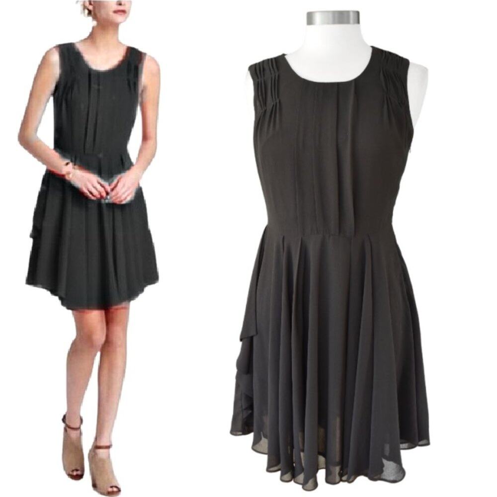 Anthropologie Black Sleeveless Pleated Chiffon Skater Dress